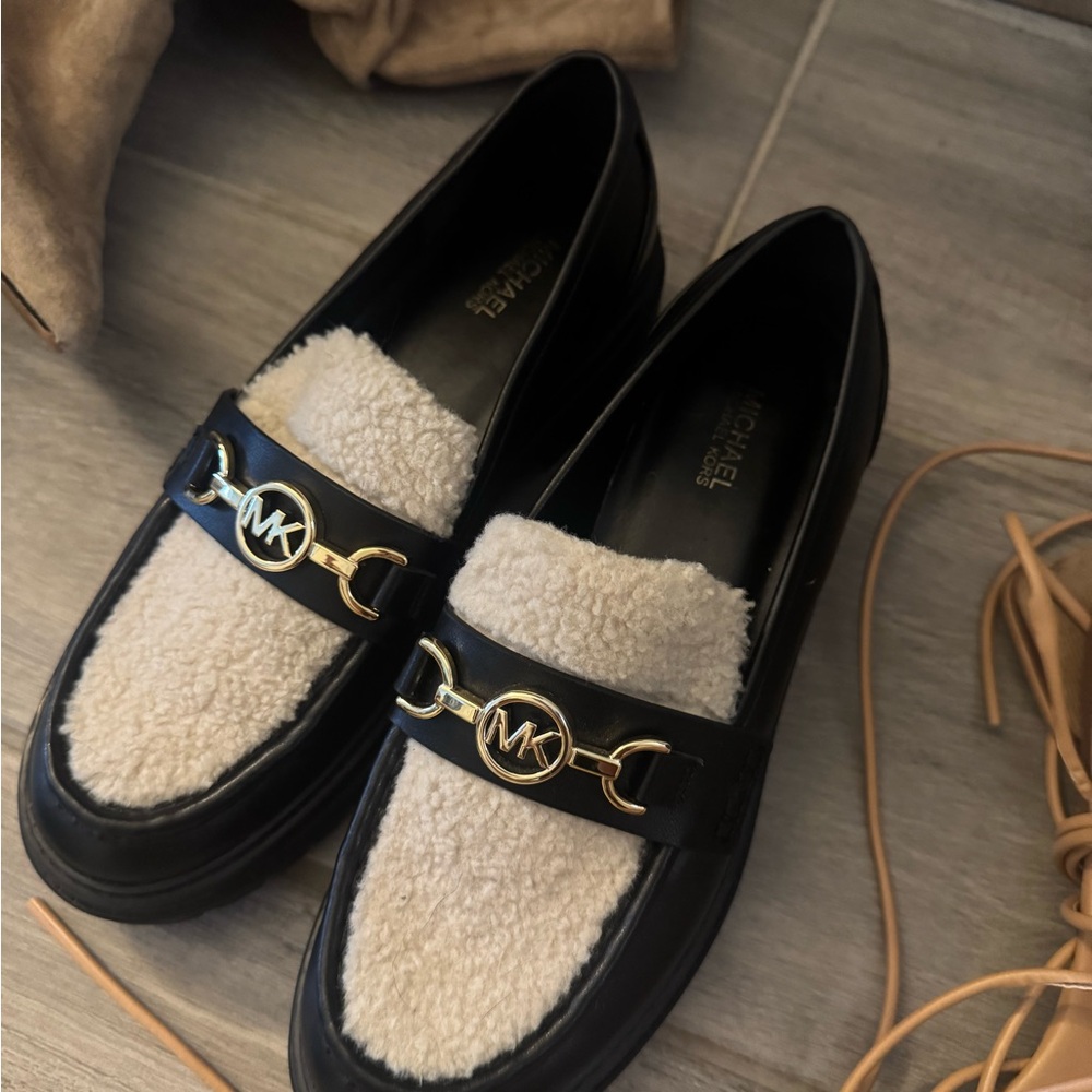 Michael Kors Black and Cream Shearling Loafers